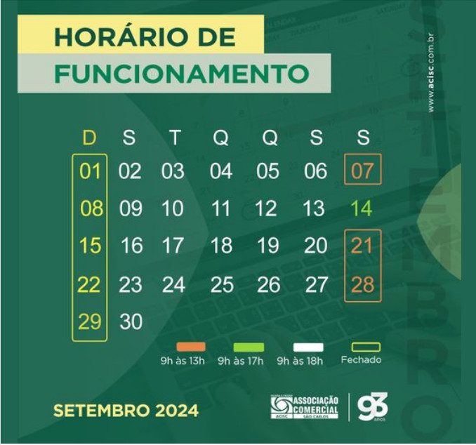 HORÁRIO DO COMÉRCIO – SETEMBRO/2024