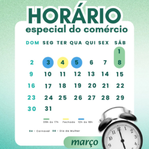 ACISC divulga horário especial do comércio para março de 2025